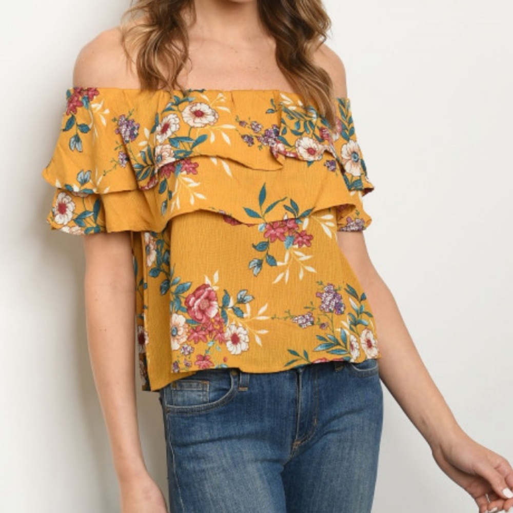 NEW Off Shoulder mustard floral blouse